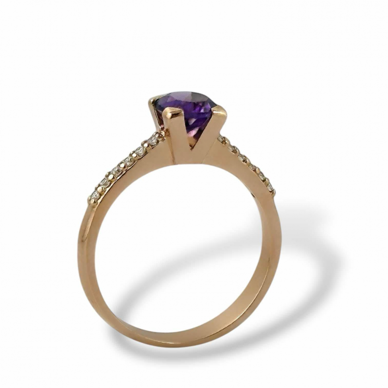 Anello donna in oro rosa con ametista e diamanti