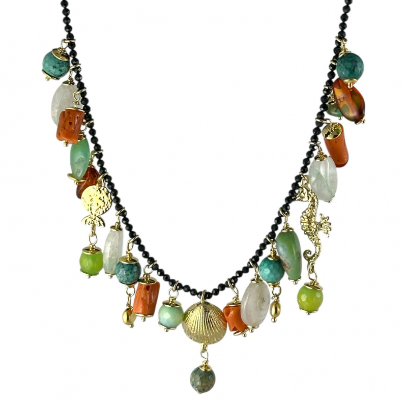 Collana fantasia in argento e pietre naturali