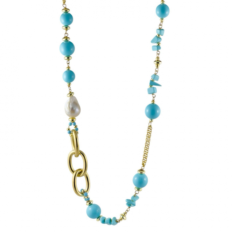 Collana in argento con perle e turchese