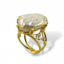 Anello donna in argento dorato con perla barocca