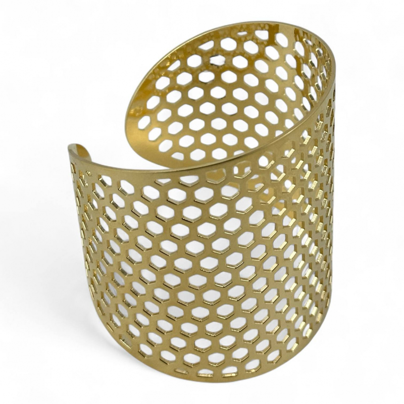 Bracciale rigido forato in ottone dorato
