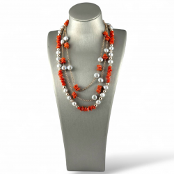Collana donna in argento rosa con corallo e perle