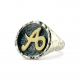 Anello sigillo in argento con lettera A in bronzo dorato