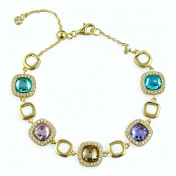 Bracciale donna multicolor in argento dorato e quarzi colorati