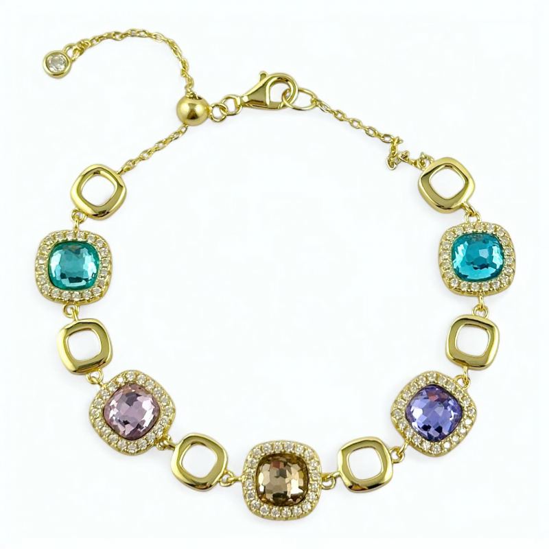 Bracciale donna multicolor in argento dorato e quarzi colorati