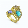 Anello donna trilogy multicolor in argento dorato e quarzi colorati