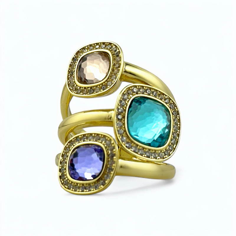 Anello donna trilogy multicolor in argento dorato e quarzi colorati