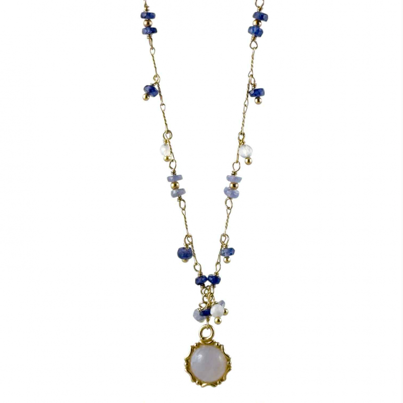 Collana donna Ishwara in argento dorato con zaffiri blu