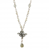 Collana giglio pendente con perle bianche e pietra di luna grigia
