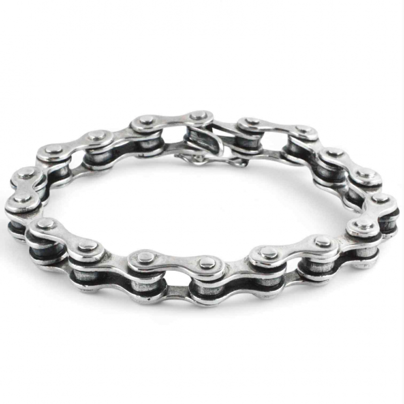 Bracciale uomo in argento a forma di catena di bicicletta