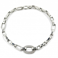Girocollo donna con maglie ovali in argento e centrale di zirconi
