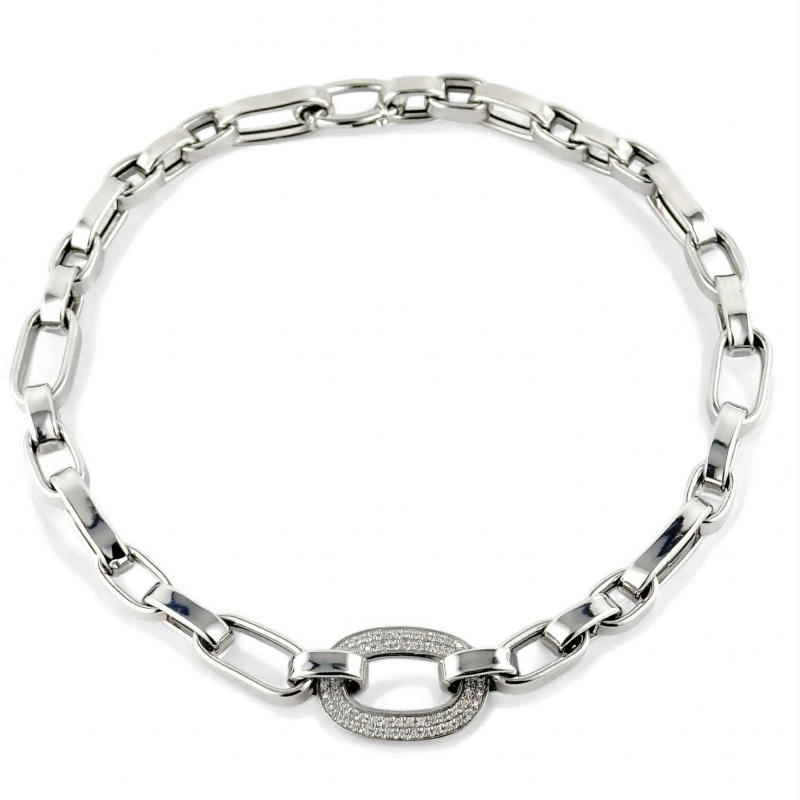 Girocollo donna chain con maglie ovali in argento e centrale di zirconi