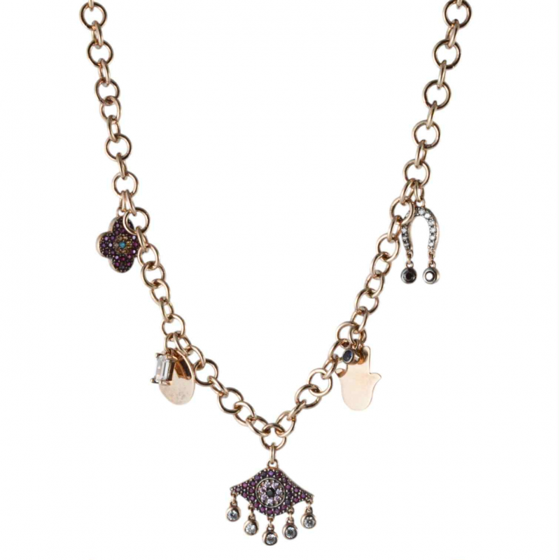 Collana in argento rosa con charms pendenti