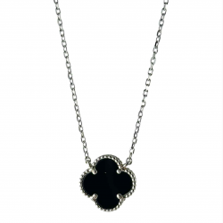 Collana in argento con quadrifoglio nero