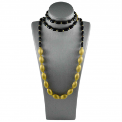 Collana sautoir in argento dorato satinato e onice