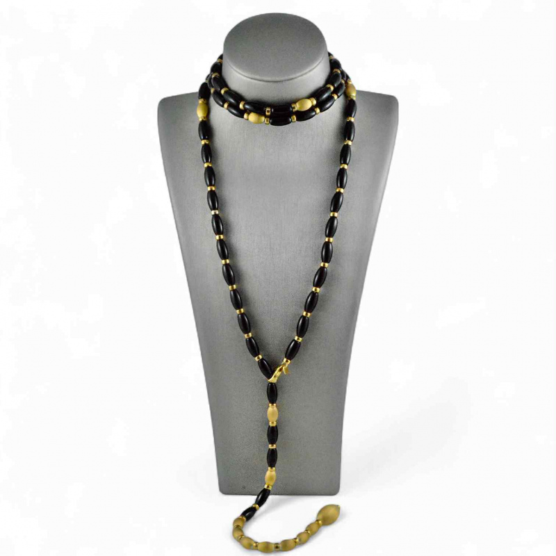 Collana sautoir in argento dorato satinato e onice