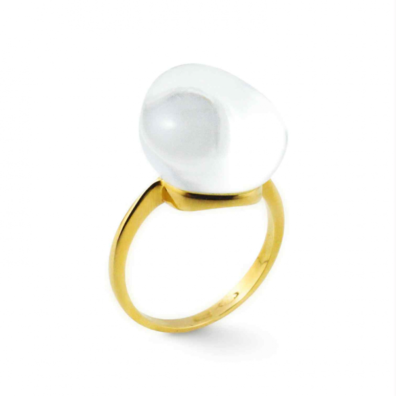 Evanueva anello donna in oro giallo con quarzo ialino